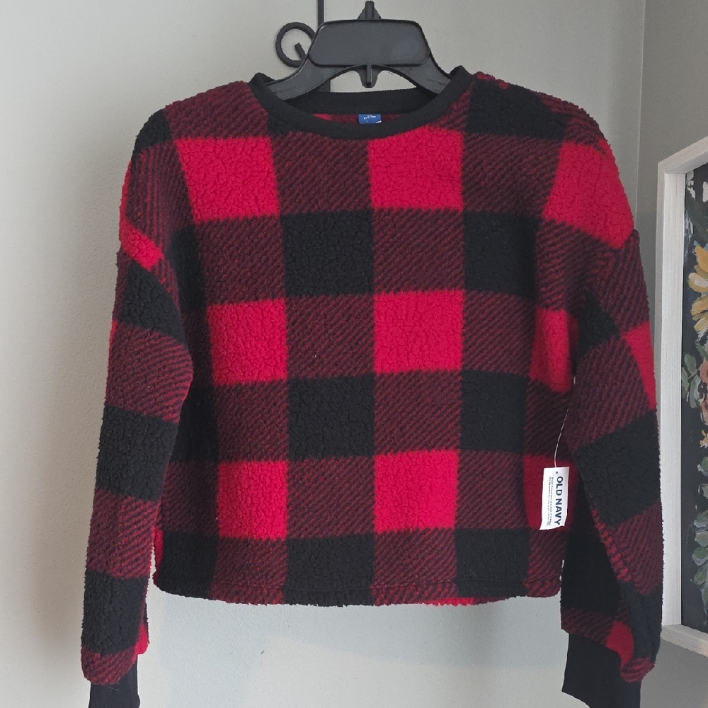 Old Navy Red and Black Plaid Pajama Top Girls Size XL